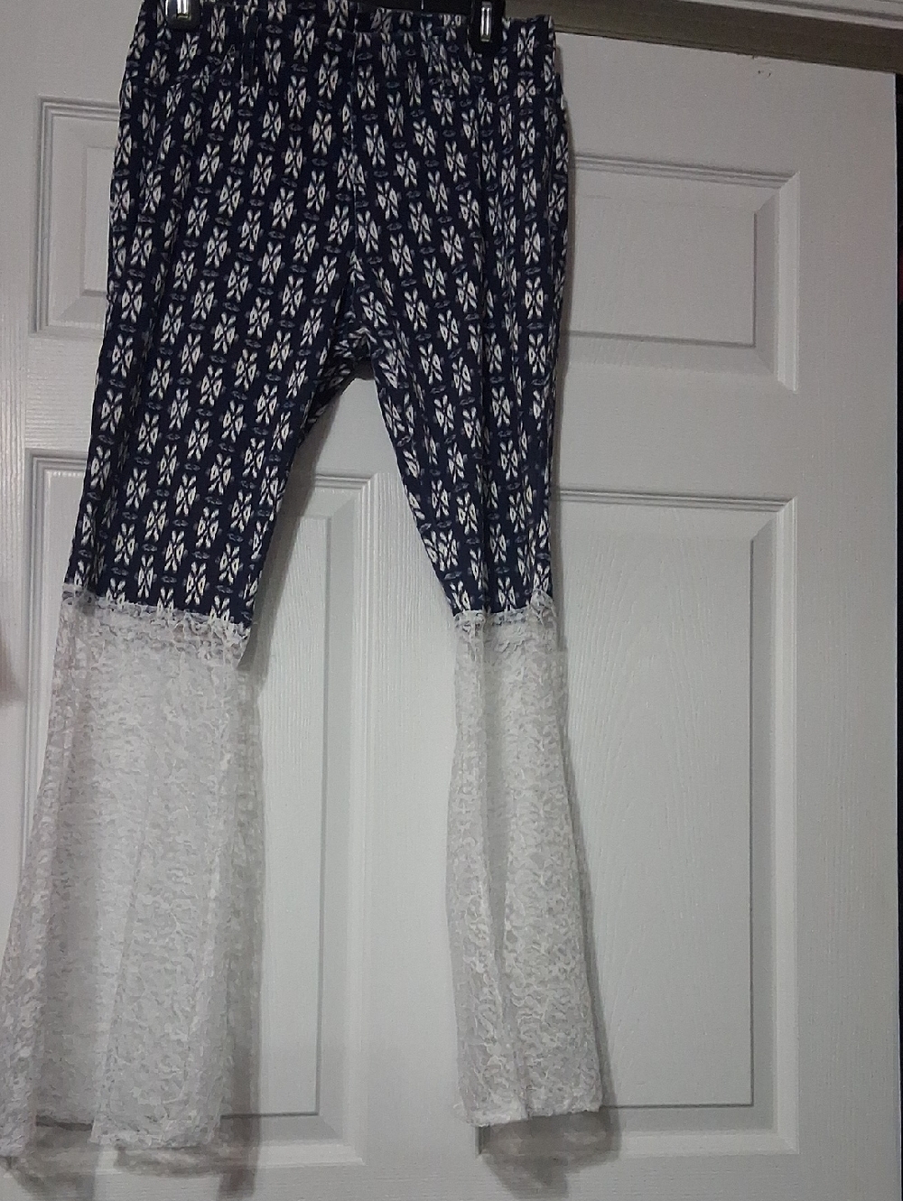 Navy Patterned Lace Bell-Bottom Pants